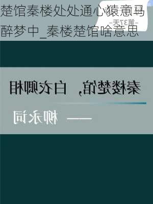 楚馆秦楼处处通心猿意马醉梦中_秦楼楚馆啥意思